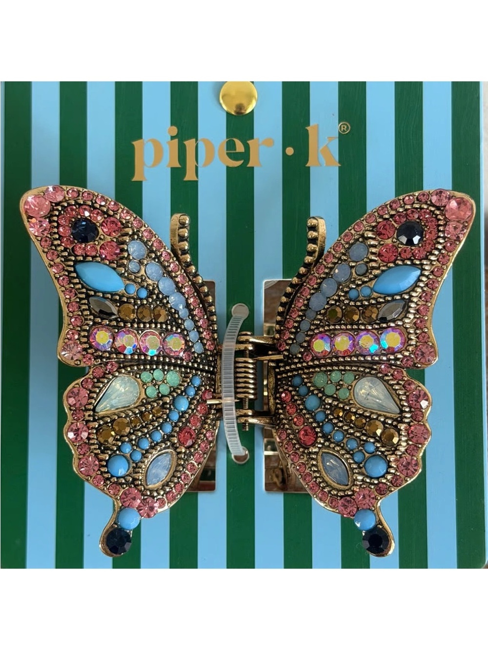 New Piper Gold-Tone Metal Jeweled Butterfly Hair Clip